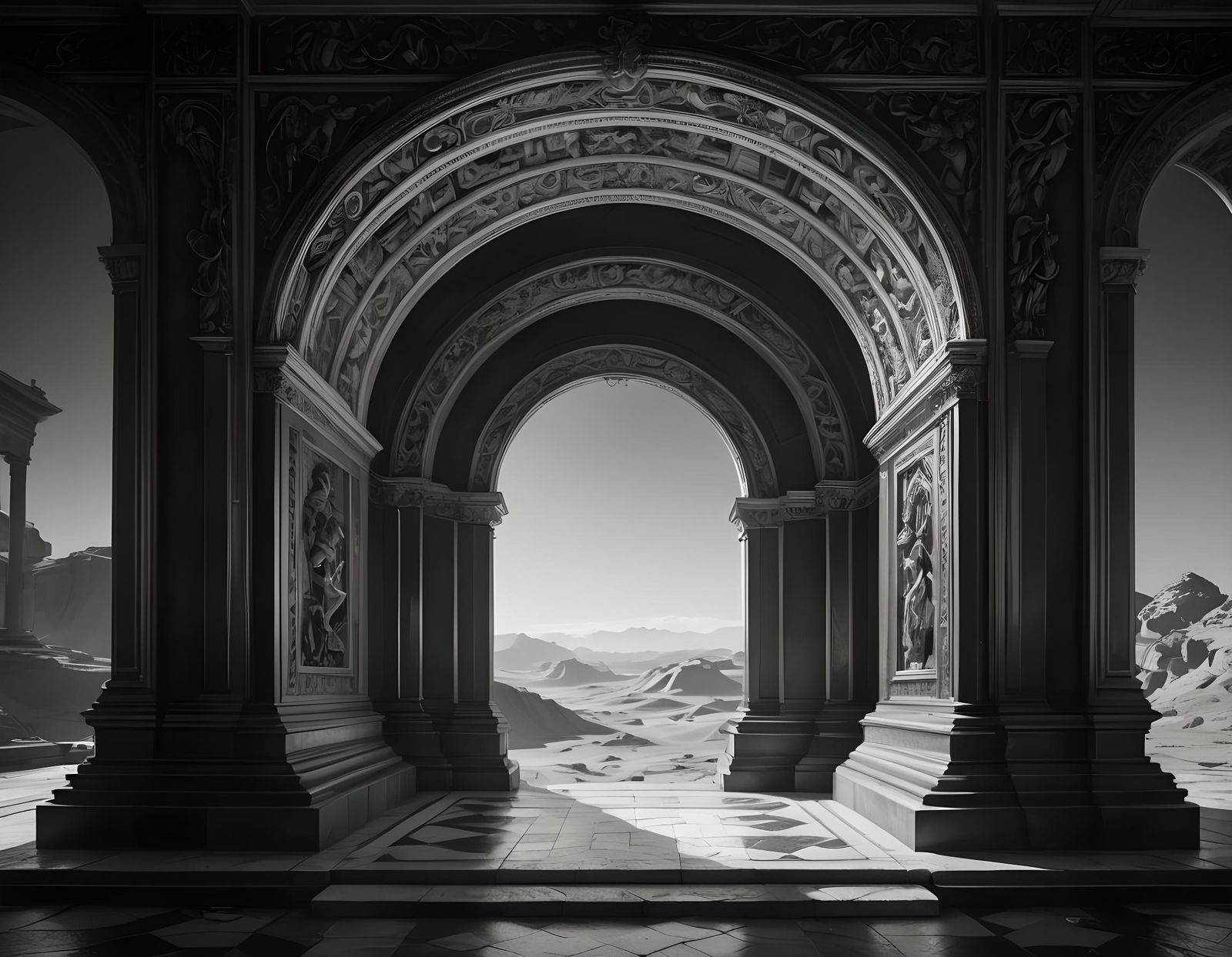 Desert Arch Black and White Digital Sketch