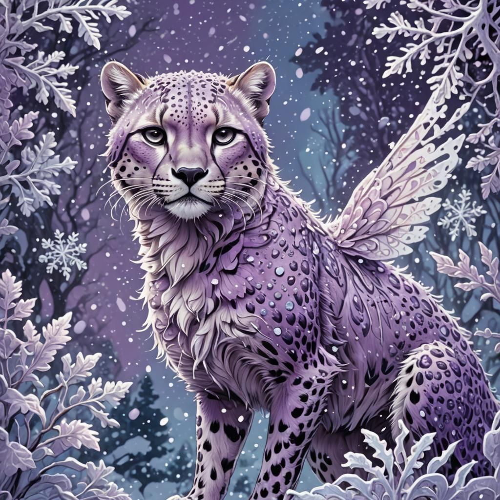 Lace-Winged Cheetah in Falling Snow: Comic Book Art
