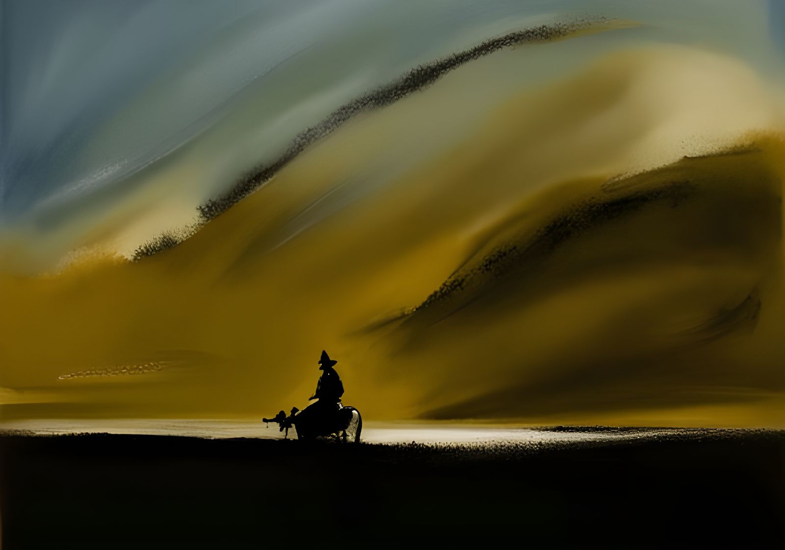 Solitary Frontier: Ink Painting with Wet Brush Effect