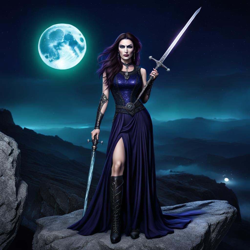 Gothic Warrior Queen with Sword in Dreamlike Scene