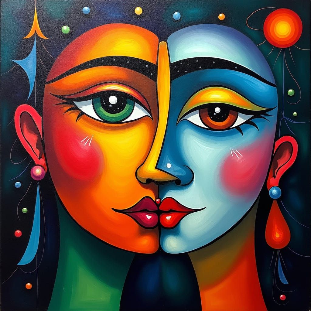 Cubist Faces in Vibrant Palette