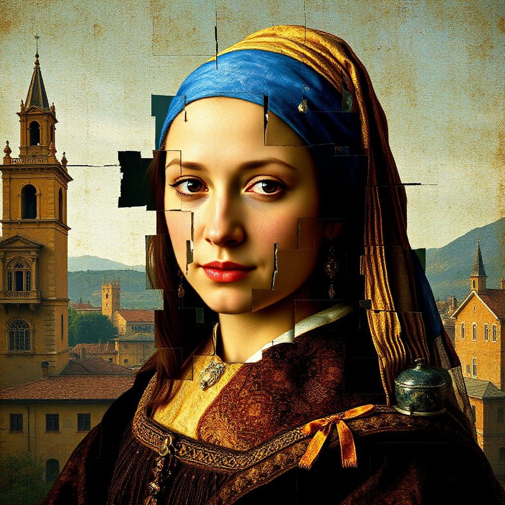 Glitch Art Portrait of Renaissance Noblewoman