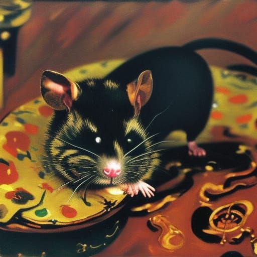 Robotized Rat in Clockpunk Dystopia, Folk Art Style