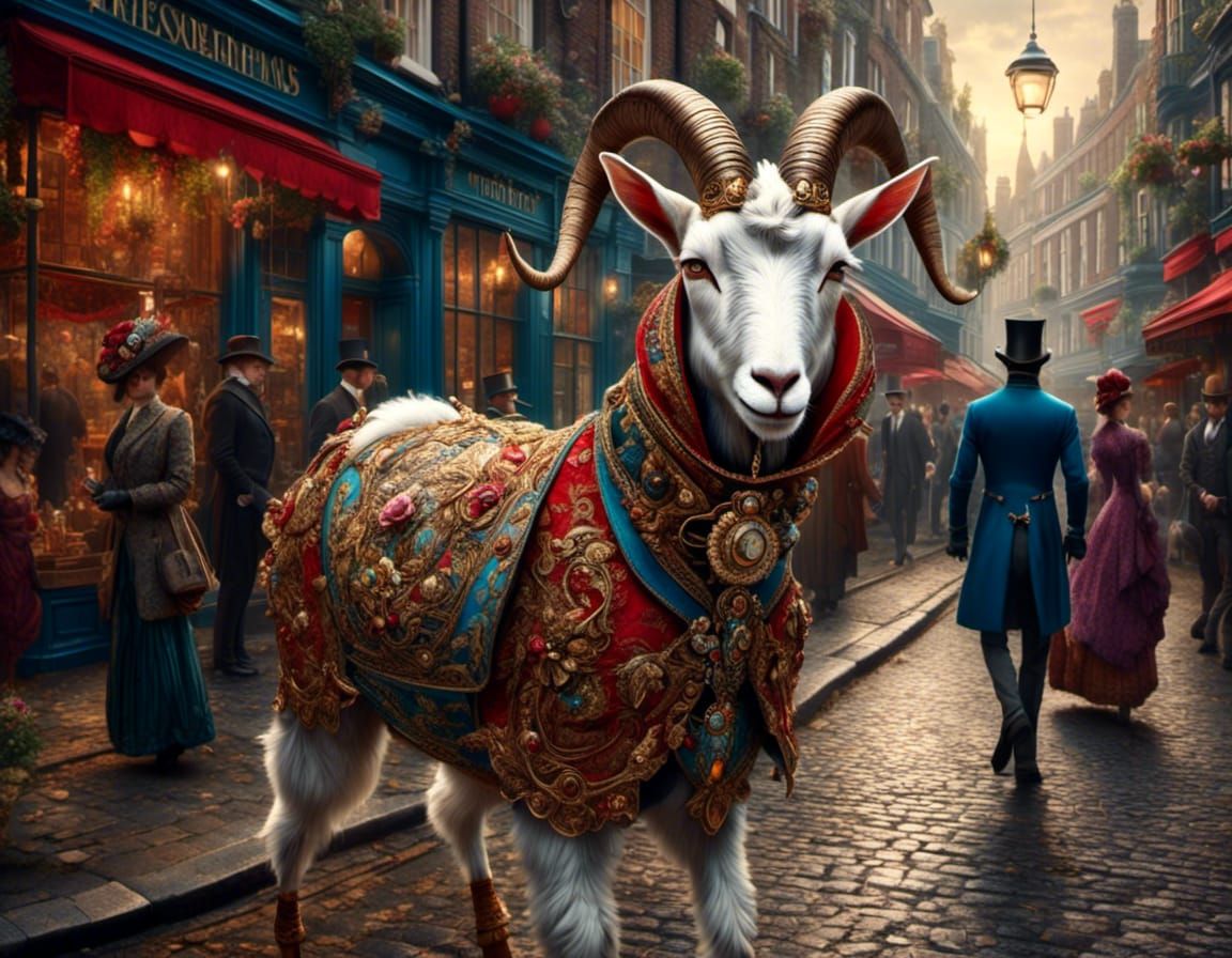 Anthropomorphic Goat in Victorian London Street