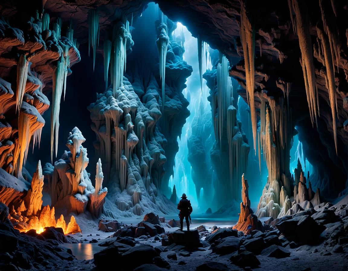 Mystic Crystal Cave with Stalagmites and Dynamic Lighting