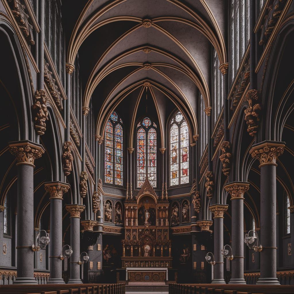 Gothic Cathedral Interior with Baroque Embellishments