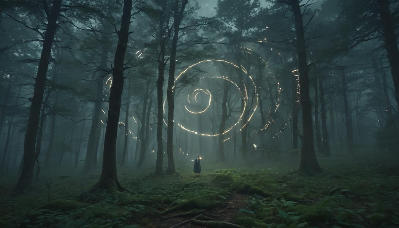 Ethereal Fantasy: Figure Chanting in Mystical Forest