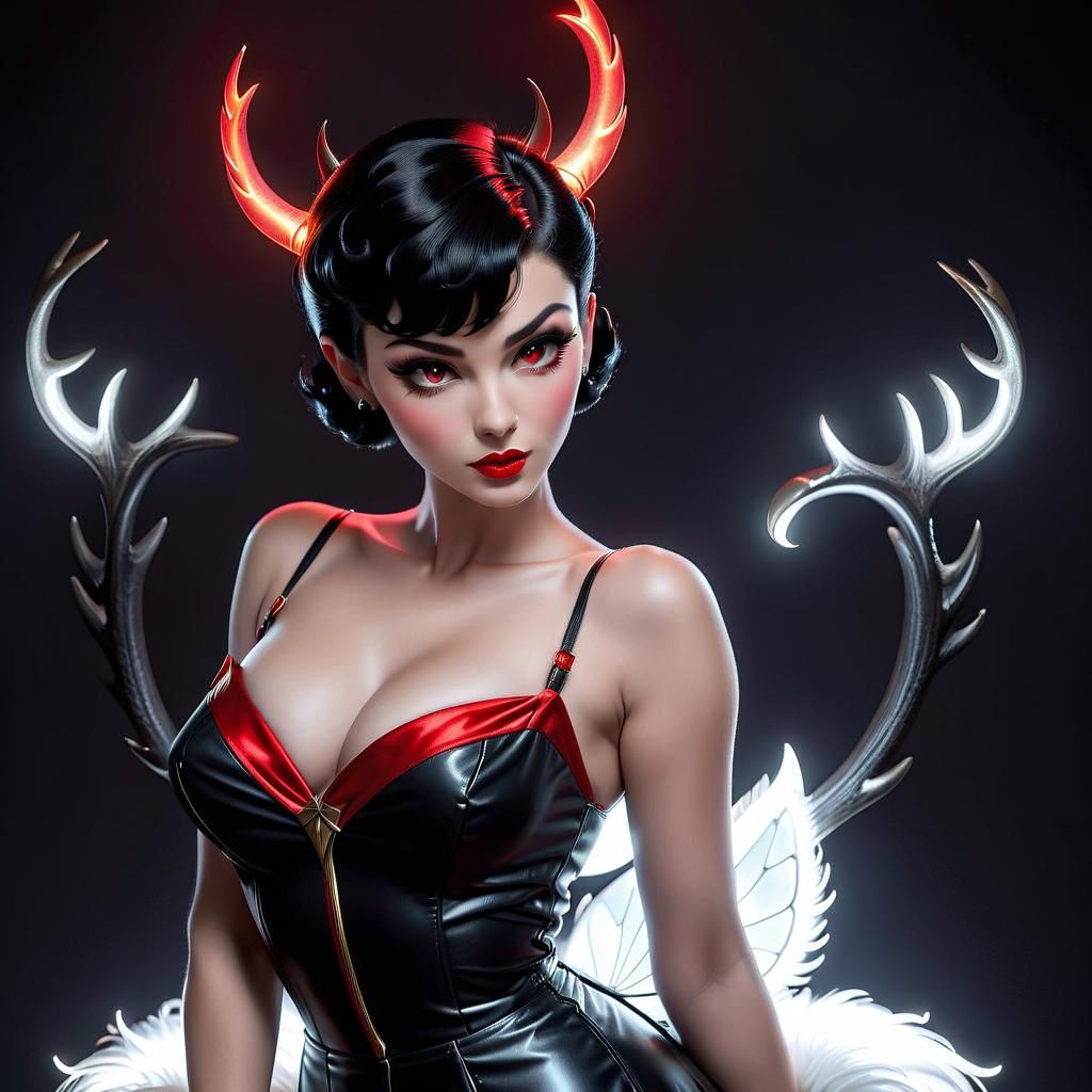 1950s Pin-Up Model with Stag Antlers