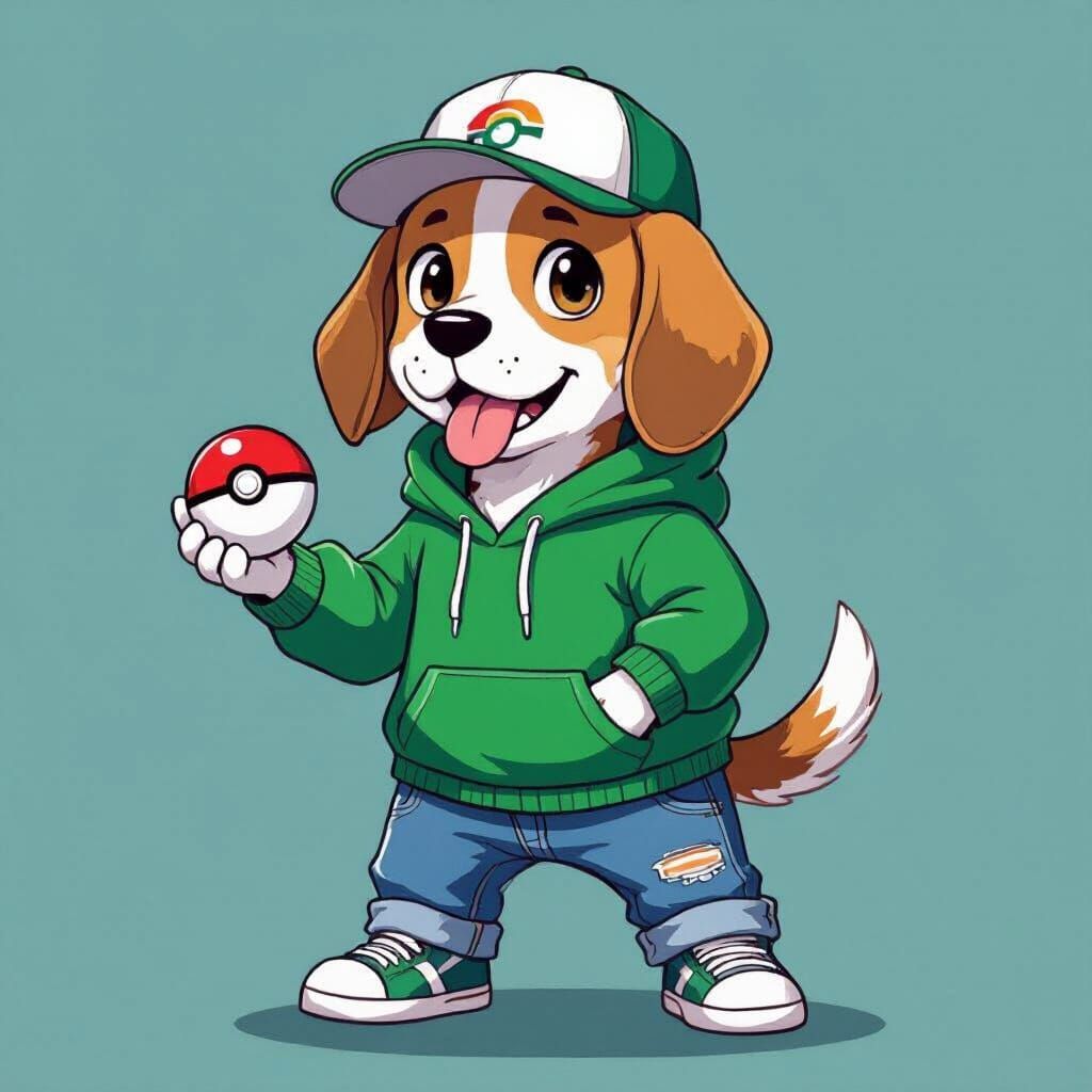 Beagle Pokémon Trainer in Vibrant Digital Art
