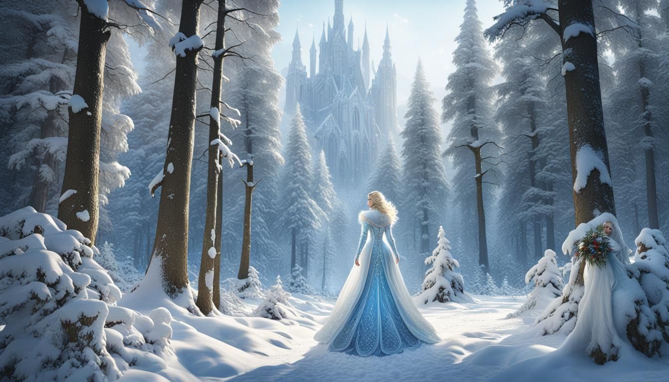 Snow Queen with Dog in Art Nouveau Style