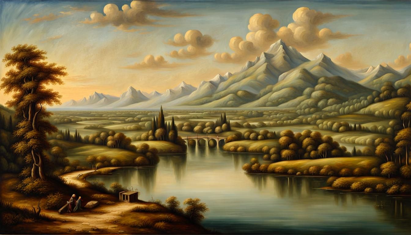 Renaissance Landscape Painting in Da Vinci Style