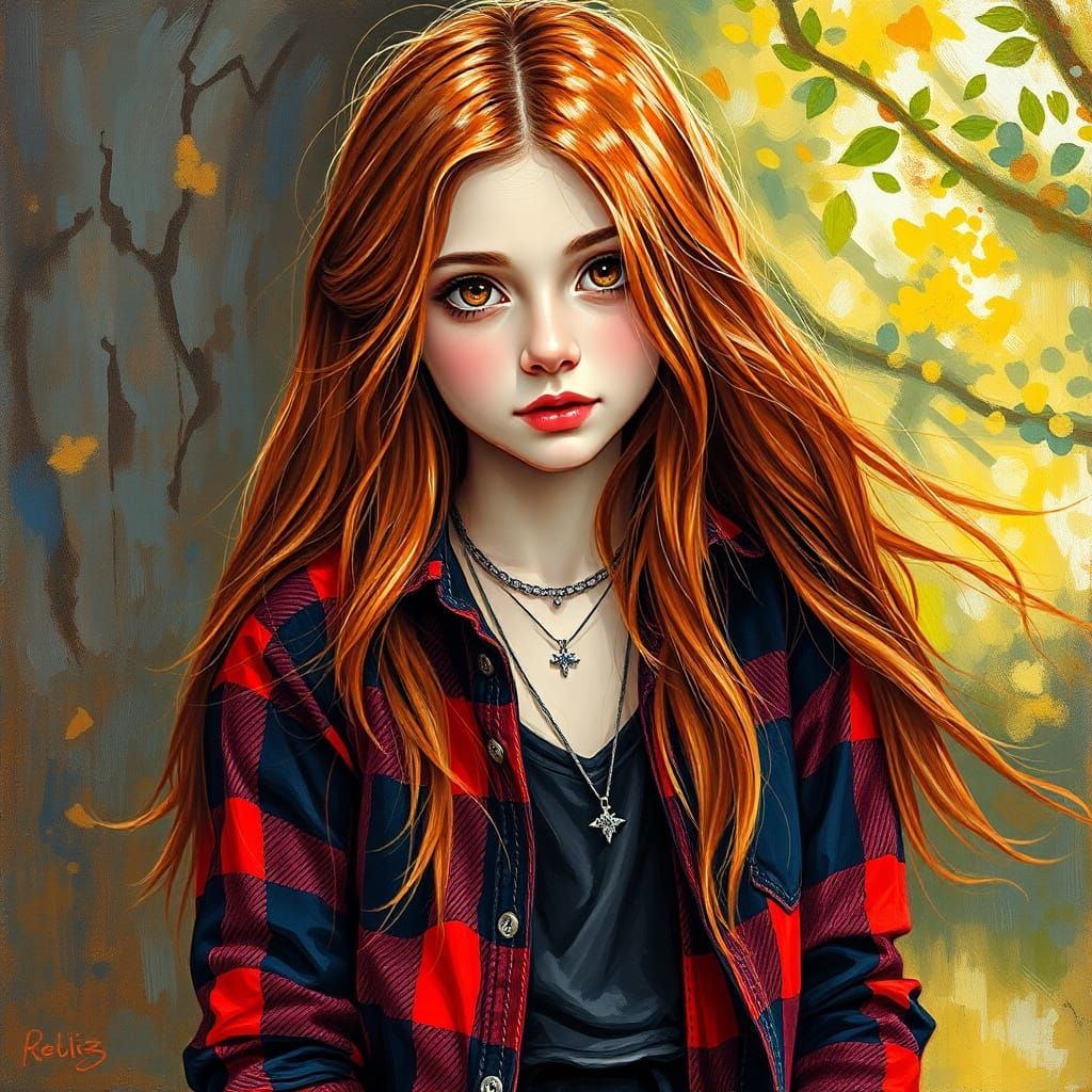 Neo-Impressionist Portrait of a Girl in Dappled Sunlight