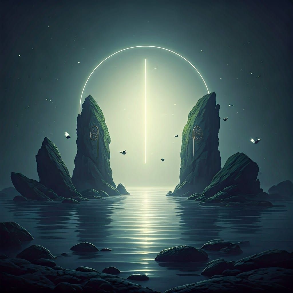 Mystical Shores: A Surreal Sci-Fi Landscape