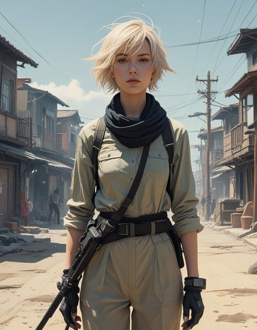 Feminine Ninja Robot in Flickering Sunlight