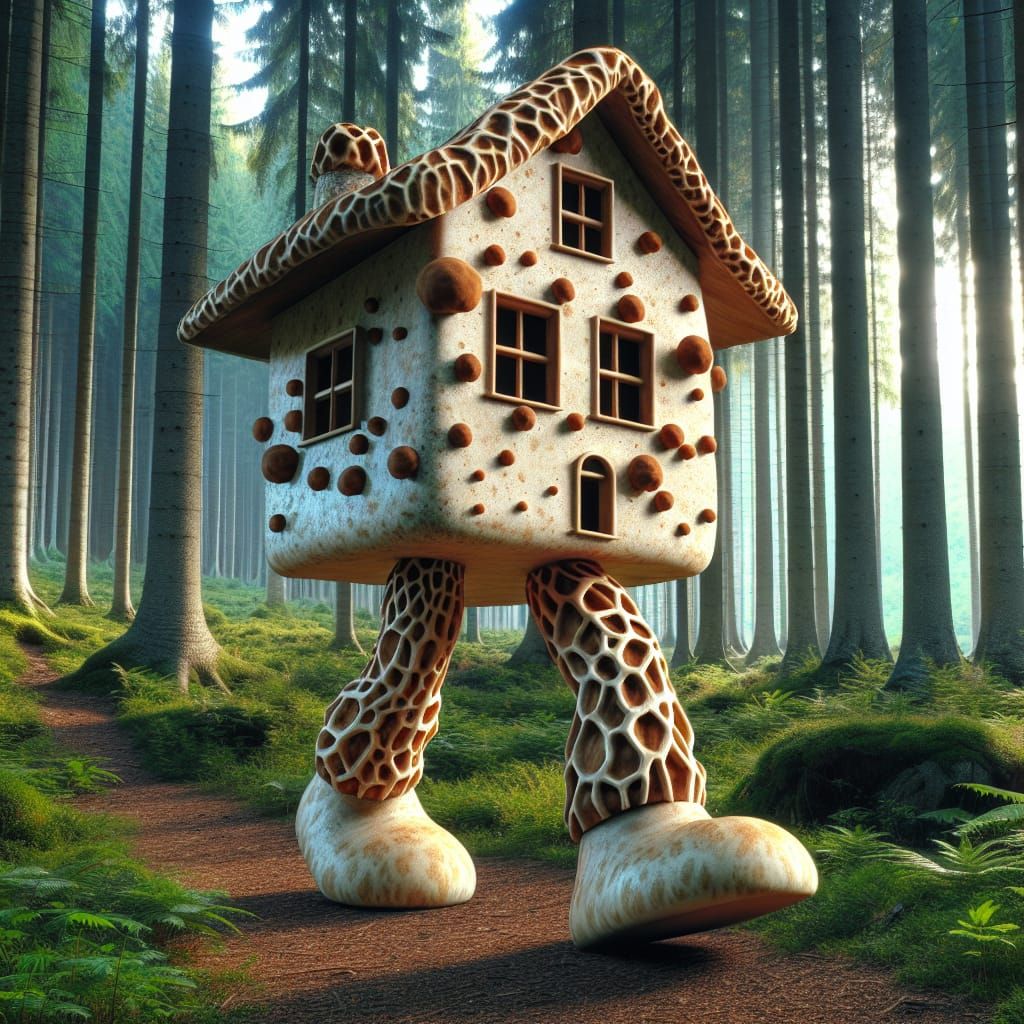 Mushroom House Character Walking in Forest