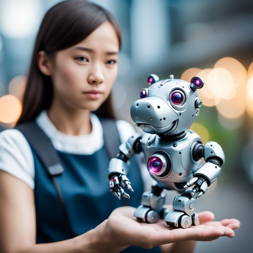 Cyborg Girl with Futuristic Hippo Robot Toy
