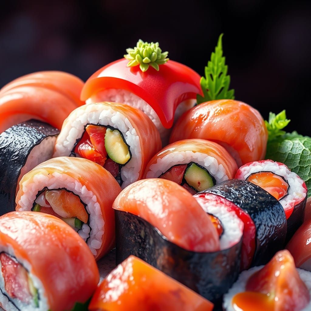 Sushi in Whimsical Watercolor Fantasy