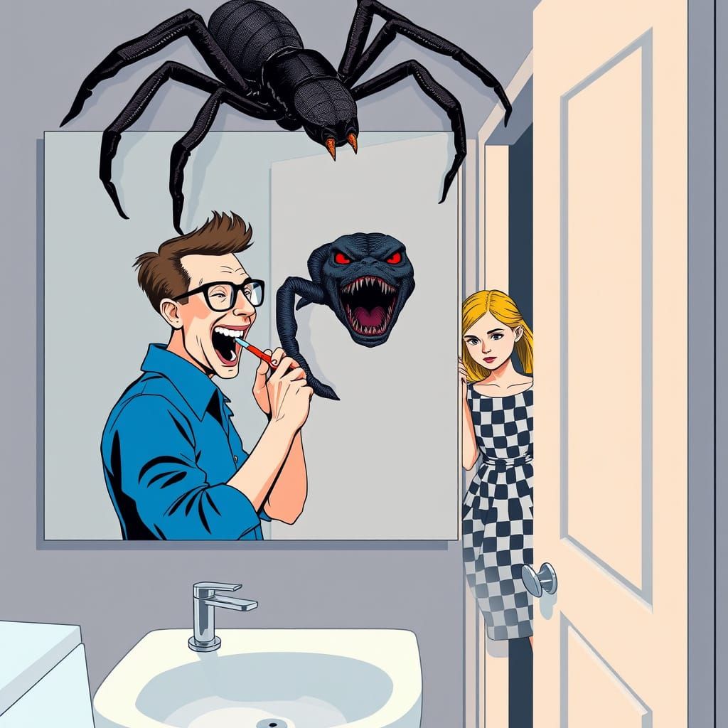 Man Brushes Teeth in Bold Pop Art Style