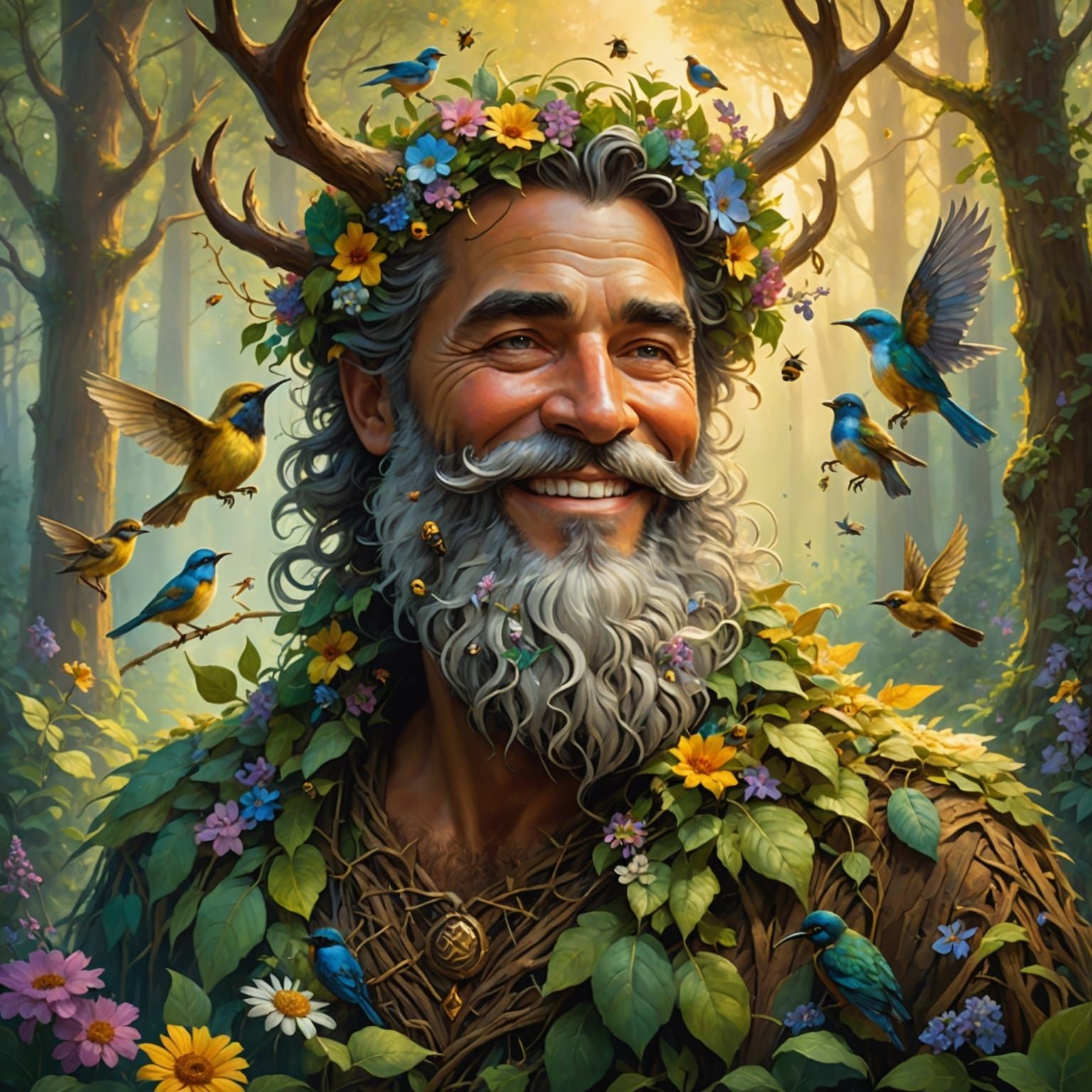 Forest Spirit with Whimsical Beard
