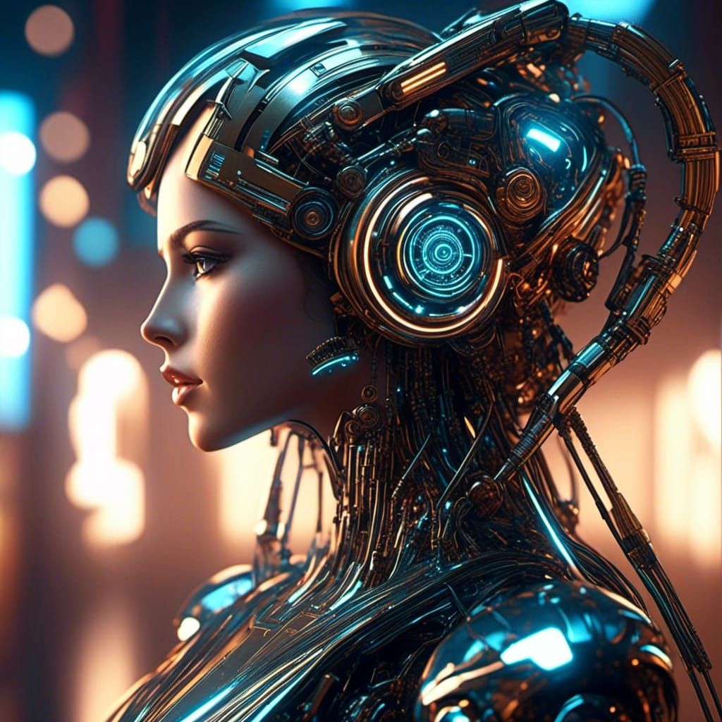 Art Deco Robot Companion in Retro-Futuristic Cyberpunk Style