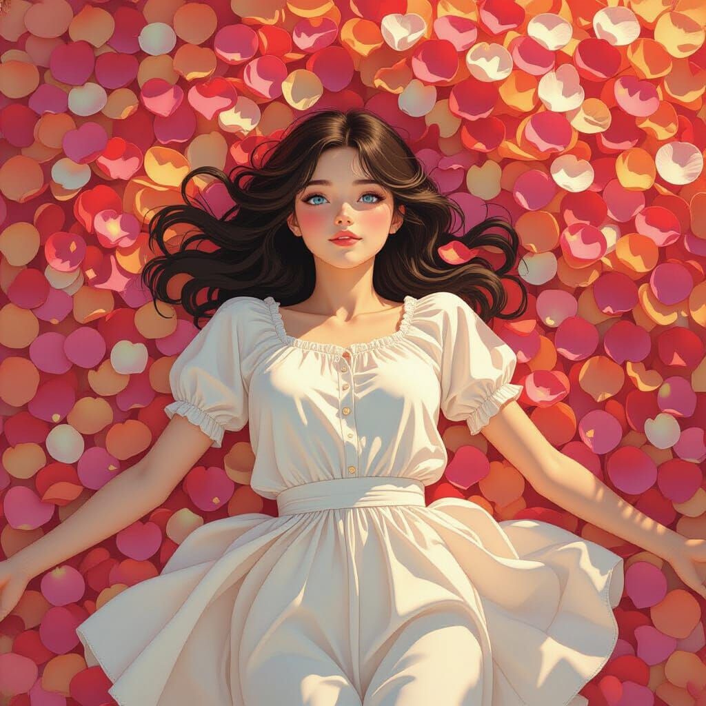 Girl in Rose Petals: Art Nouveau Dreamscape