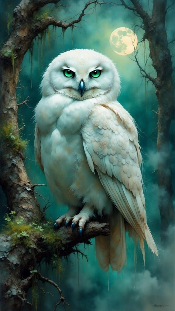 Mystical Owl in Moonlit Forest Digital Painting