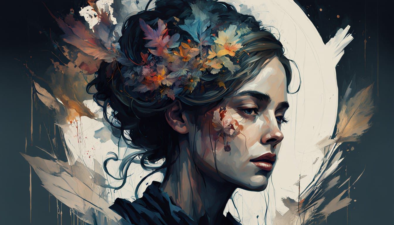 Ethereal Art Nouveau Figure in Dark Fantasy Setting