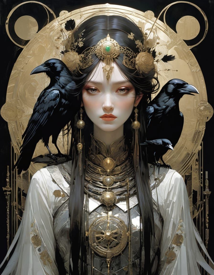 Irish War Goddess Badhbh as a Crow: Dark Fantasy Art