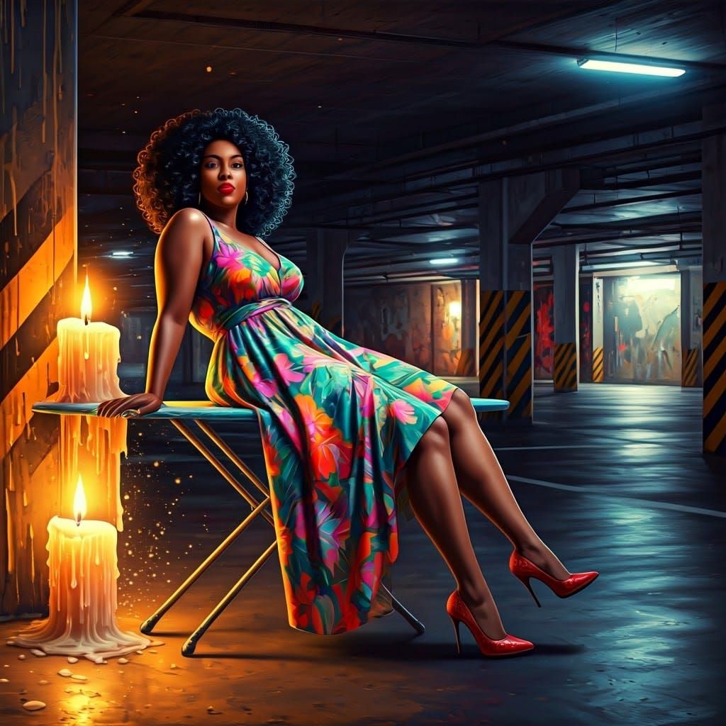 Elegant Woman on Ironing Board, Ethereal Lighting