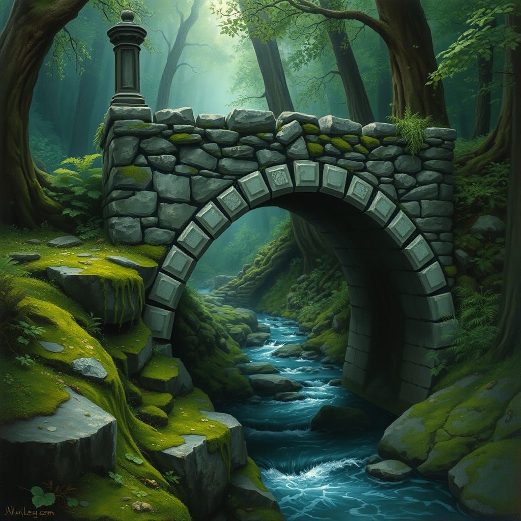 Mystical Forest Bridge in Dreamlike Illustration Style