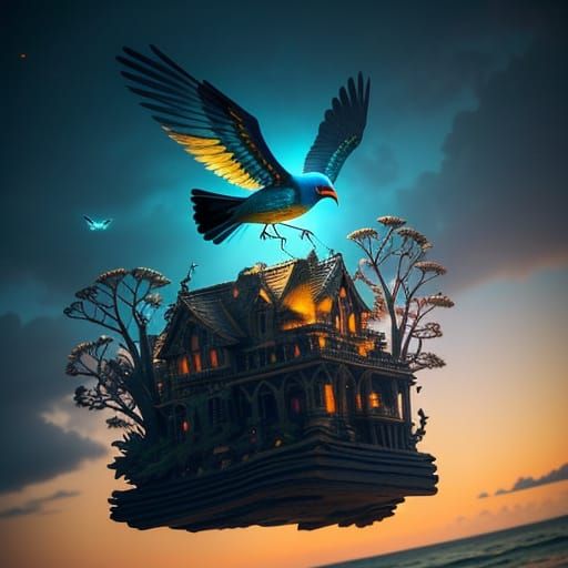 Epic Surreal Beach Installation in Vibrant Mixed Media