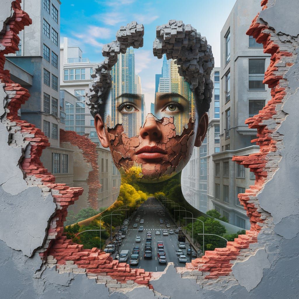 Hyper-Realistic Abstract Painting of a City's Hidden Face