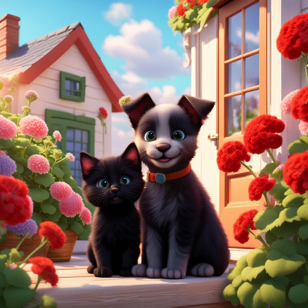 Adorable Puppy and Kitten Friendship: Pixar-Style 3D Animati...