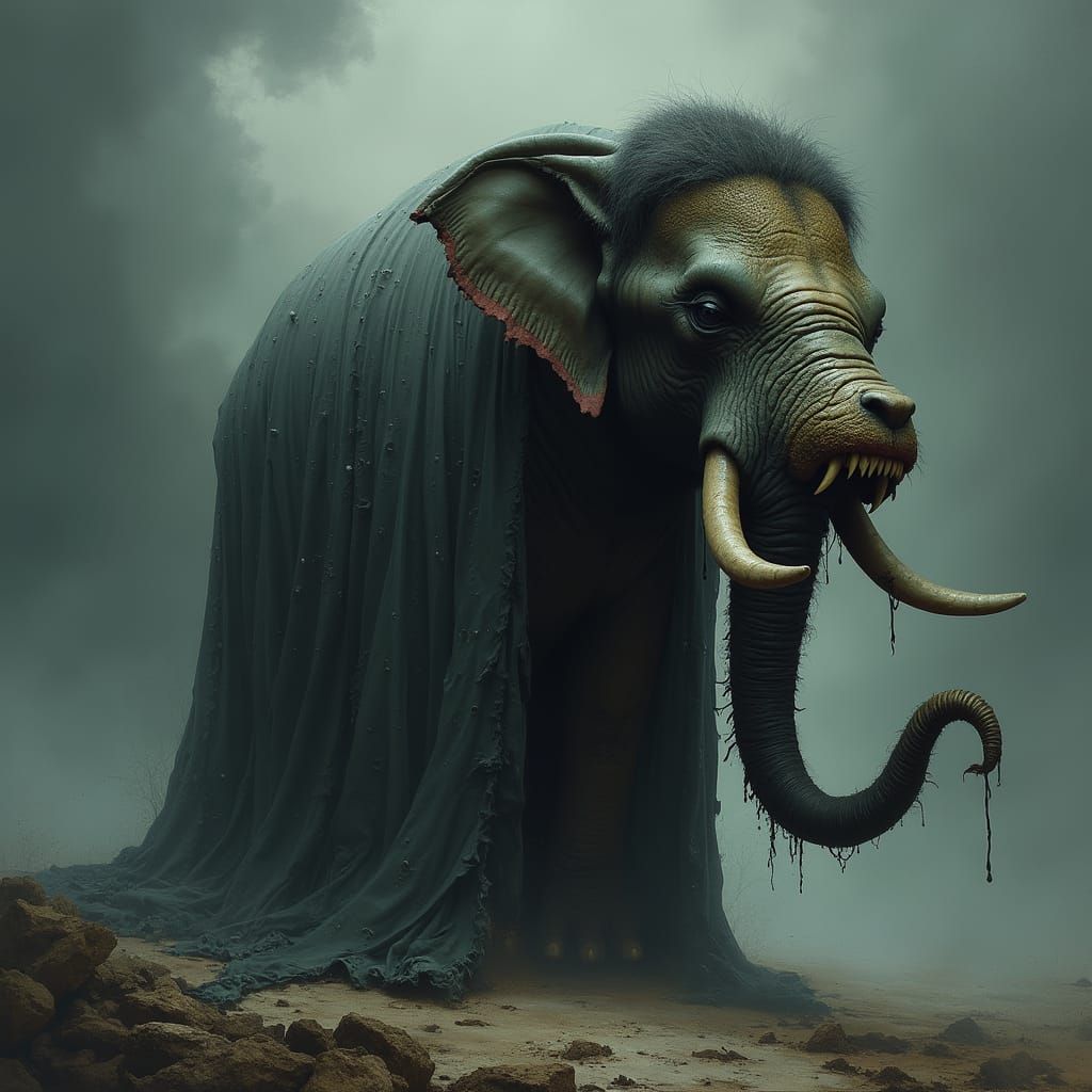 Mystical Elephant Lion Hybrid in Dark Fantasy Style