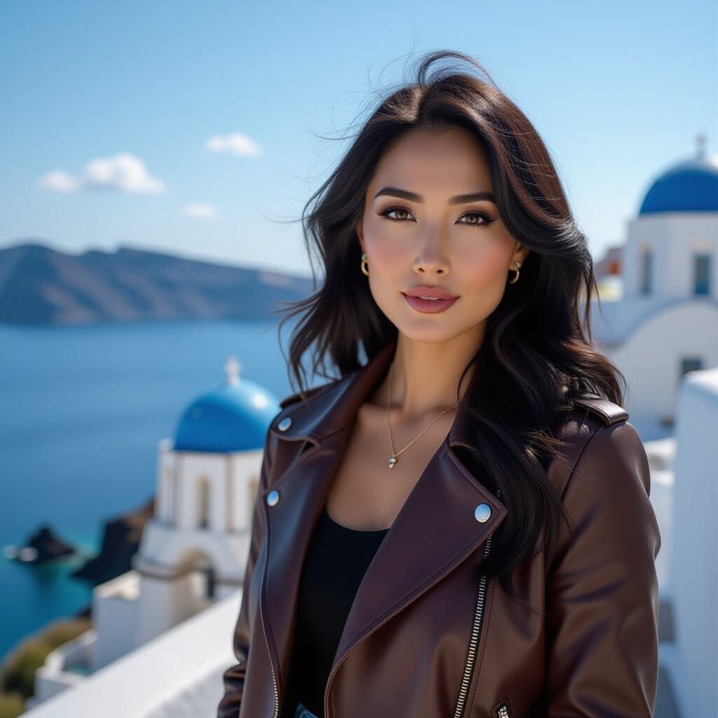 Hyperrealistic Portrait in Santorini with Cinematic Lighting