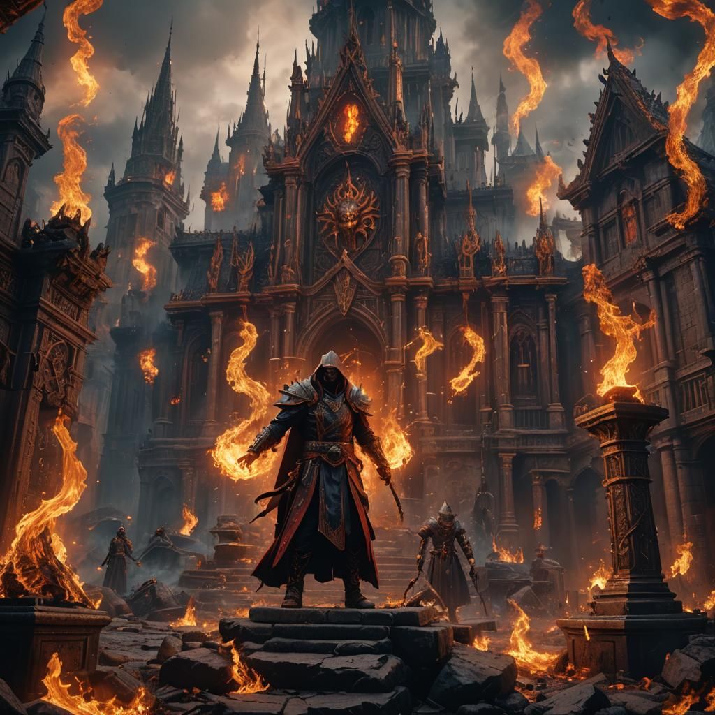 Evil Fire Mage in Detailed Matte Painting