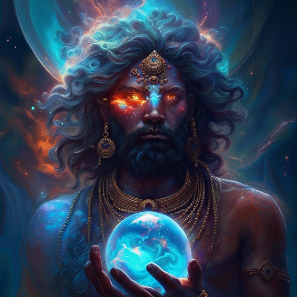 Shiva with Nebula Orb: Hyperdetailed Celestial Portrait