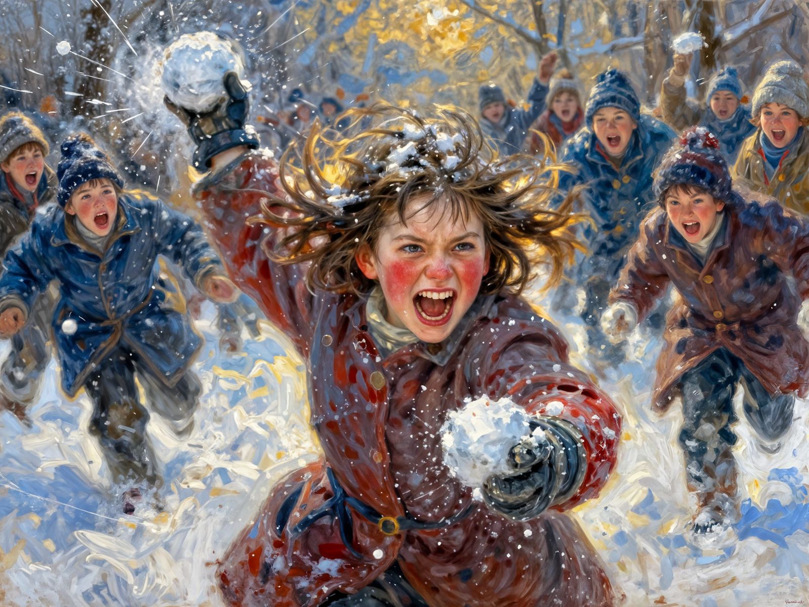 Impressionist Snowball Fight Fury in Winter Park