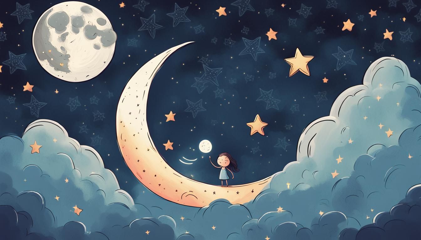 Whimsical Moon Expels Gas in Starry Night