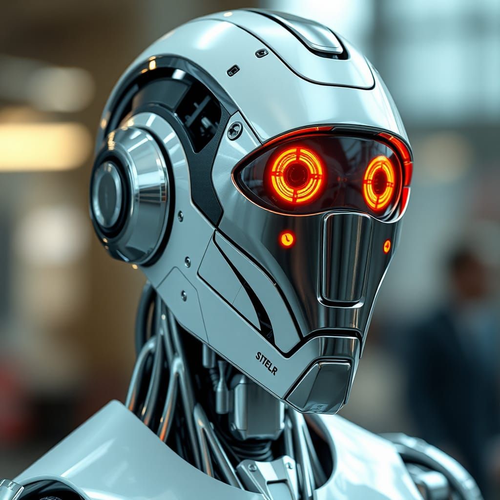 Futuristic Android with Glowing Eyes in Cybernetic Art