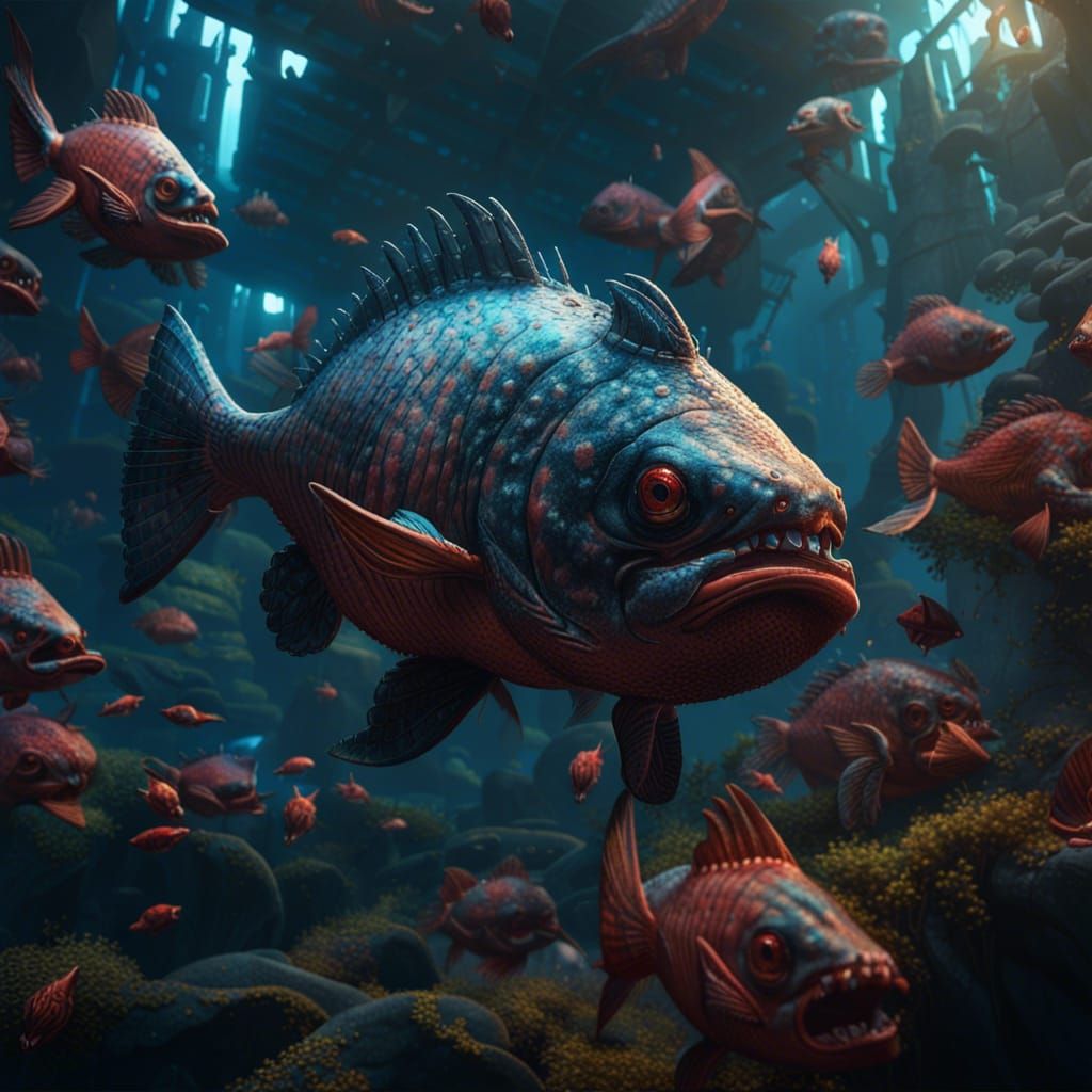 Piranha Swarm in Detailed Matte Painting