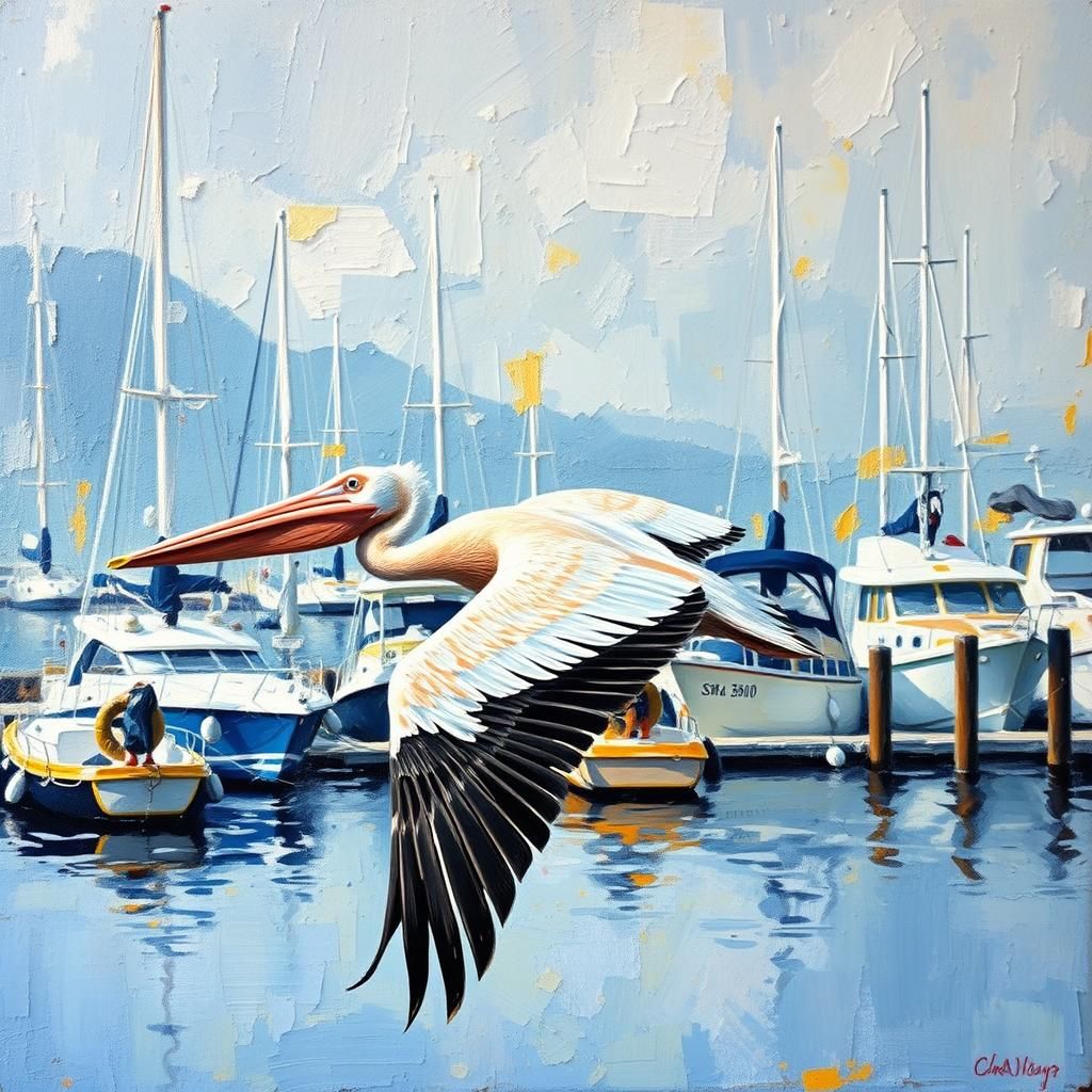 Pelican in Flight: Expressionist Impasto Oil Painting
