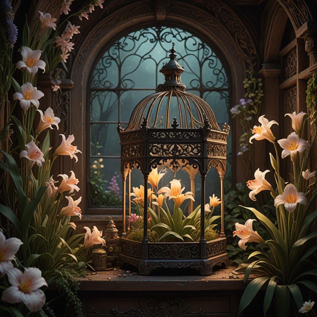 Ethereal Garden Inside Antique Birdcage