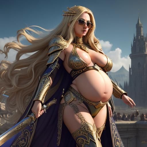 Hyperrealistic Pregnant Woman with Laser Sword