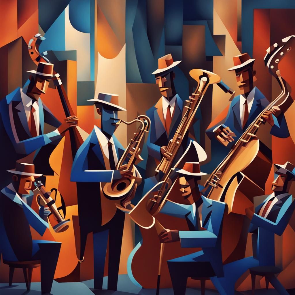 Jazz Band in Cubism Style Digital Painting