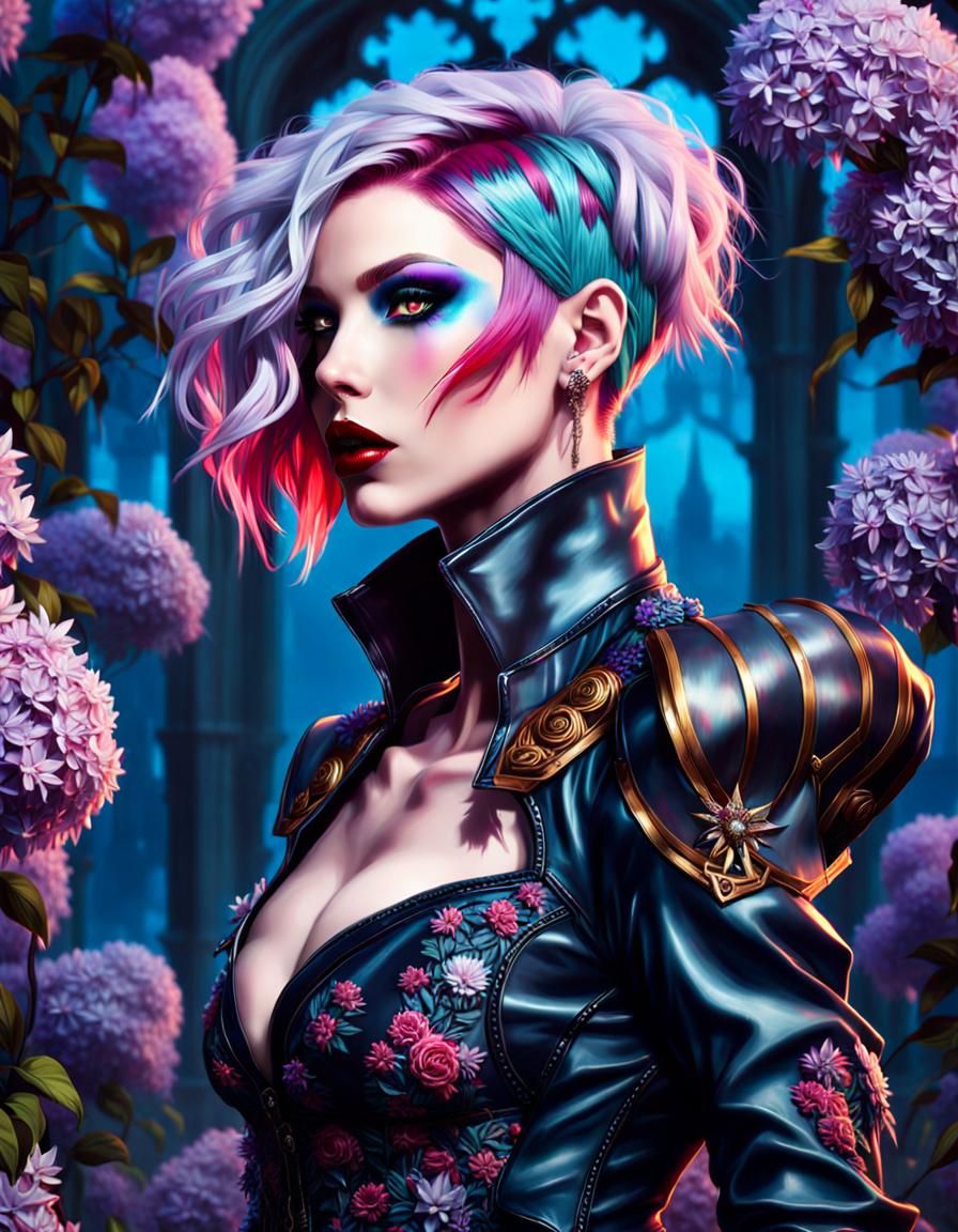 Castlepunk Woman Amid Bloody, Surreal Destruction