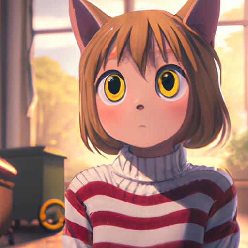 Anthropomorphic Cat in Anime Style