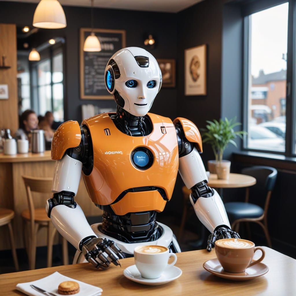 An AI robot waiter named Alphonso is delighting a cafe's cus...