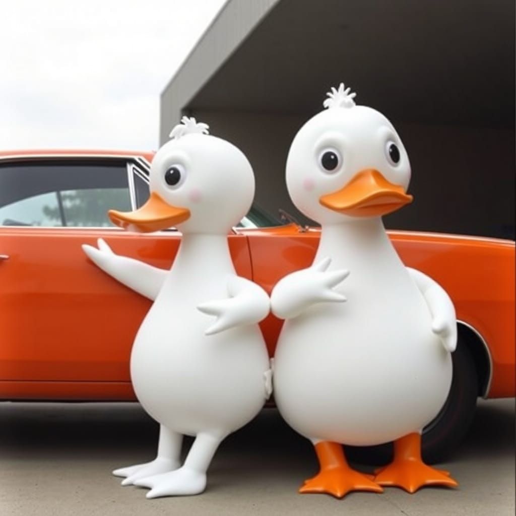 Vintage Dodge Charger with Quacking Duck Friends