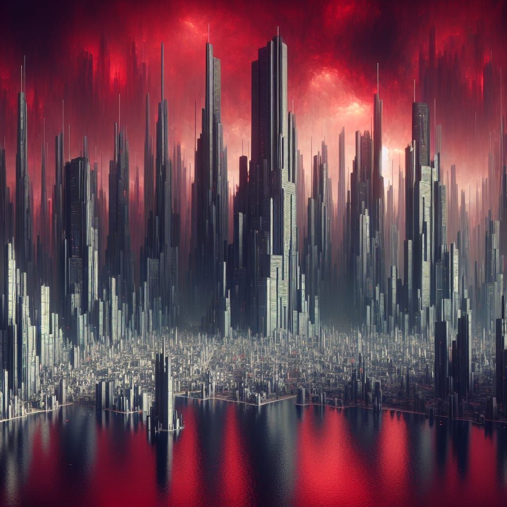 Futuristic Cityscape at Sunset in Cyberpunk Style